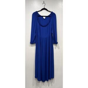 Ghost London Brynn Dress Women’s Size Large Cobalt Blue MIDI Ruffle Trim READ